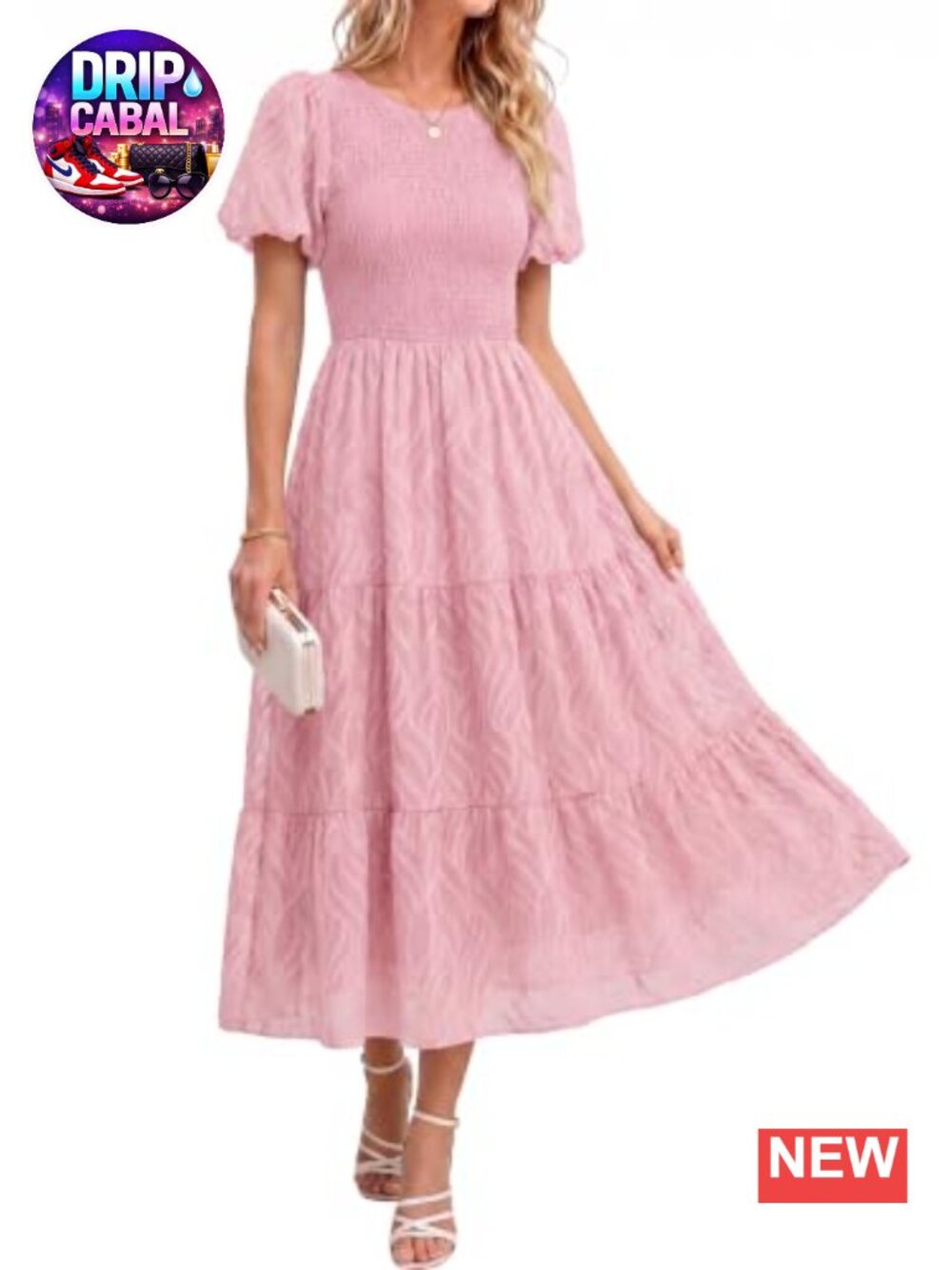 Womens Summer Chiffon Midi Dress Short Sleeve Flowy Smocked Tiered